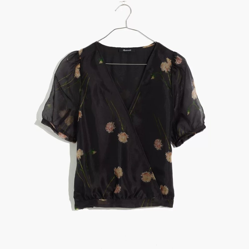 Madewell Black Floral Wrap Blouse